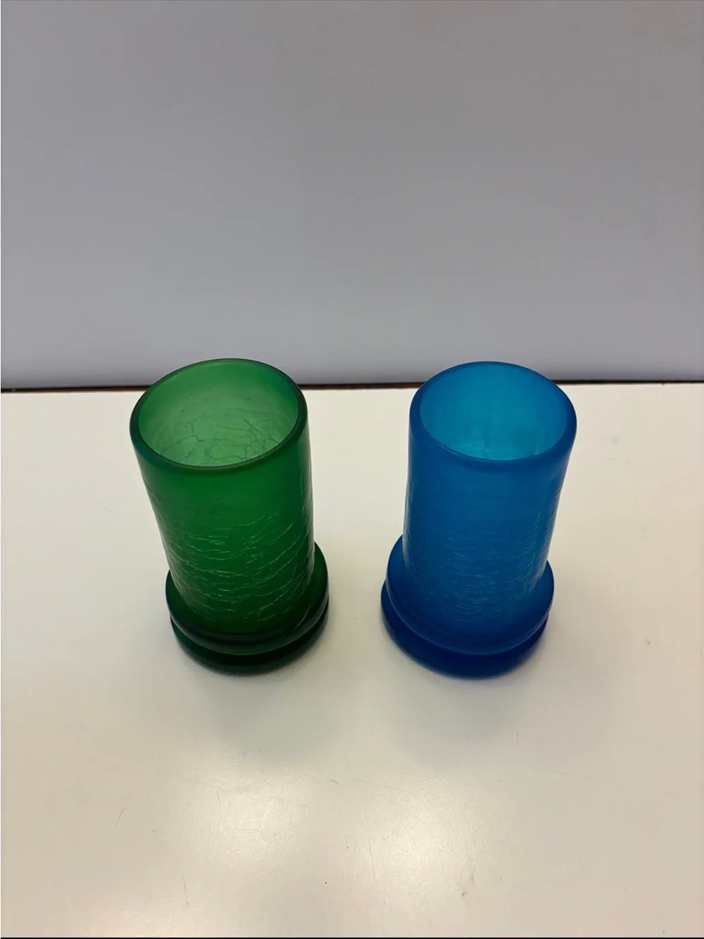 Vintage ZODAX set of blue and green glass cups or candle holders 5 1/8”